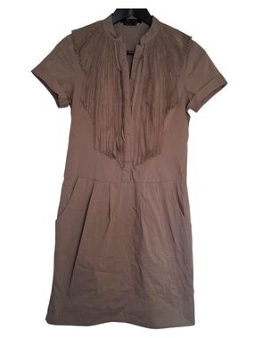 BCBGMAXAZRIA Pleated Raw Edge Bib Shirt Dress - Gravel